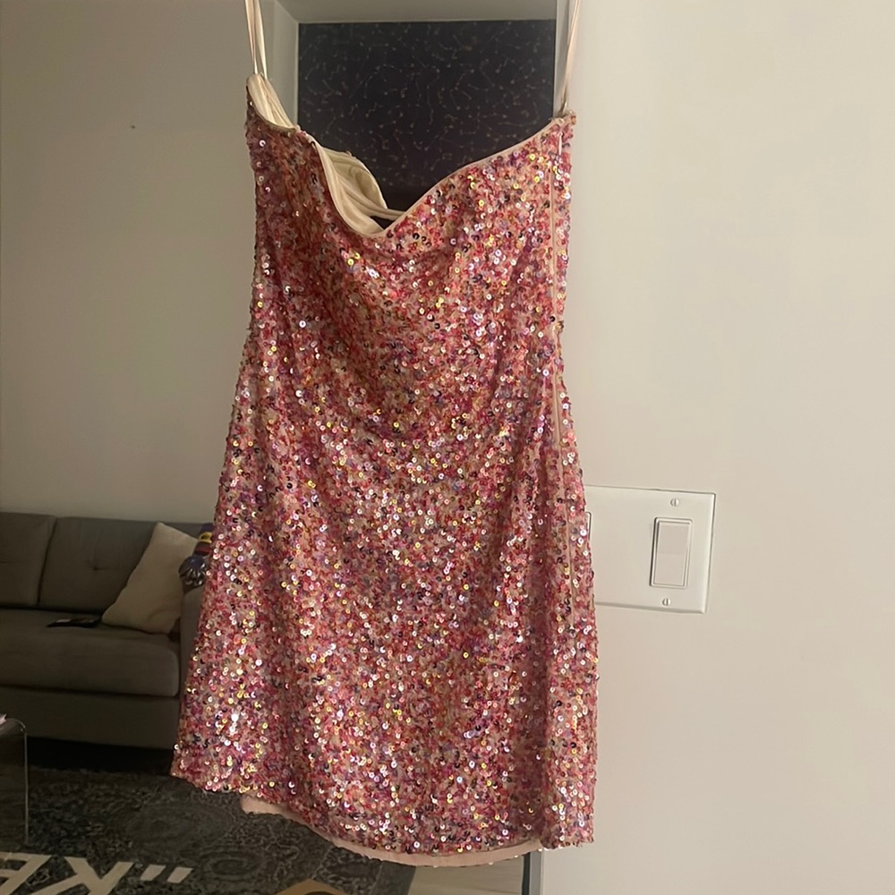 Retrofete strapless sequin pink dress worn once